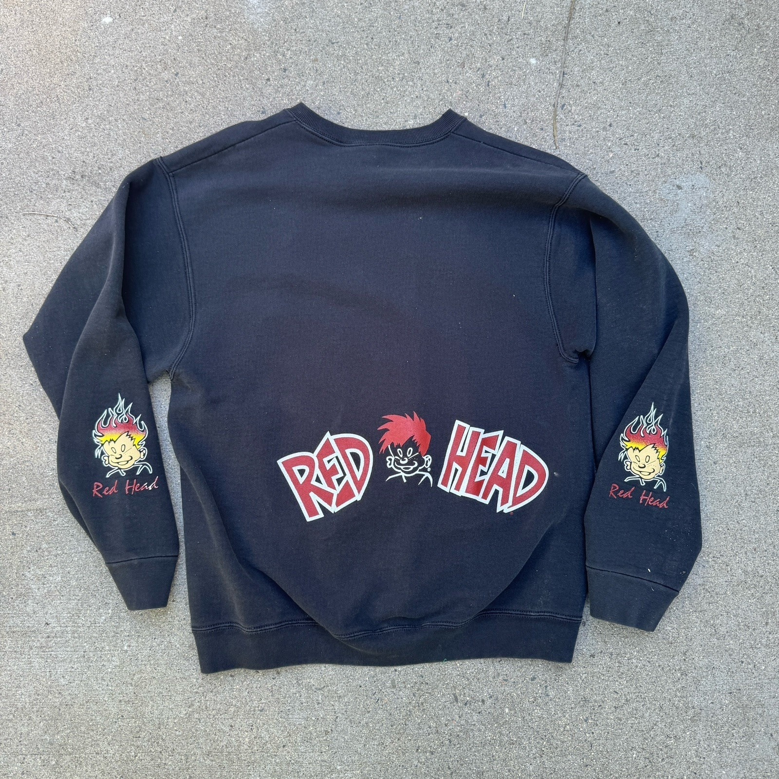 Vintage Red Head Street Skateboard Brand 90s Black Sweatshirt Rare Flames Y2k